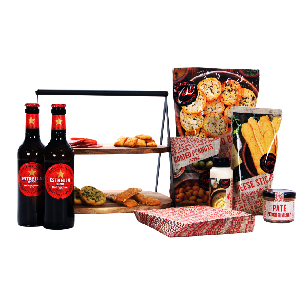 Estrella cerveza & acacia etagère kerstpakket