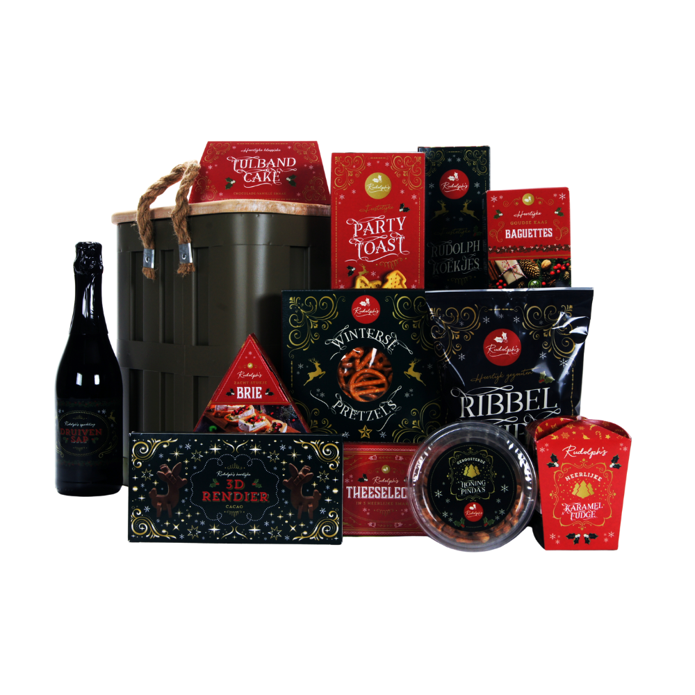 Rudolph sparkling druivensap & opbergbox kerstpakket