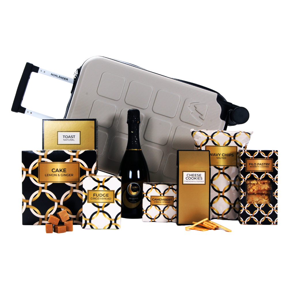 Luna d’Or Prosecco & opvouwbare trolley met luxe delicatessen