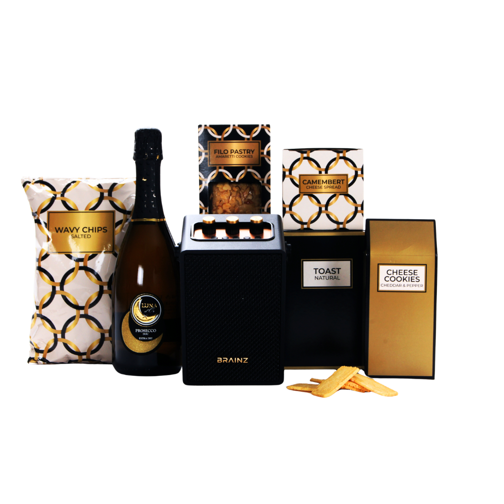 Luna d'Or prosecco & luxe hartige lekkernijen met retro speaker