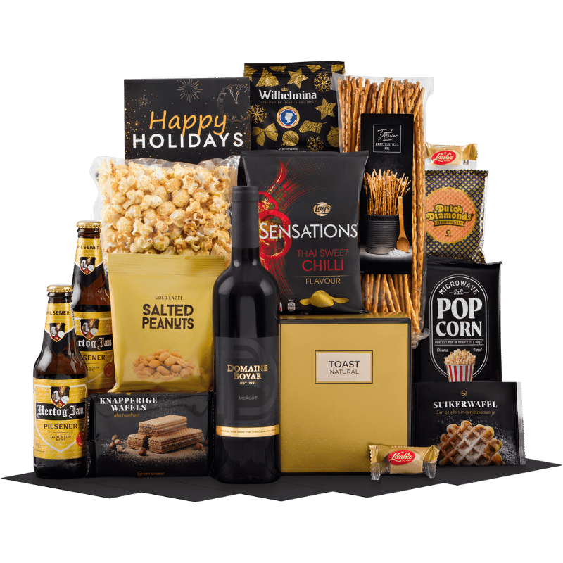 Wijn & Bier Feestbox voor de Kerstdagen met Popcorn