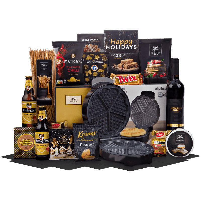 Wafelijzer, Wijn & Bier Kerstpakket Luxe Editie