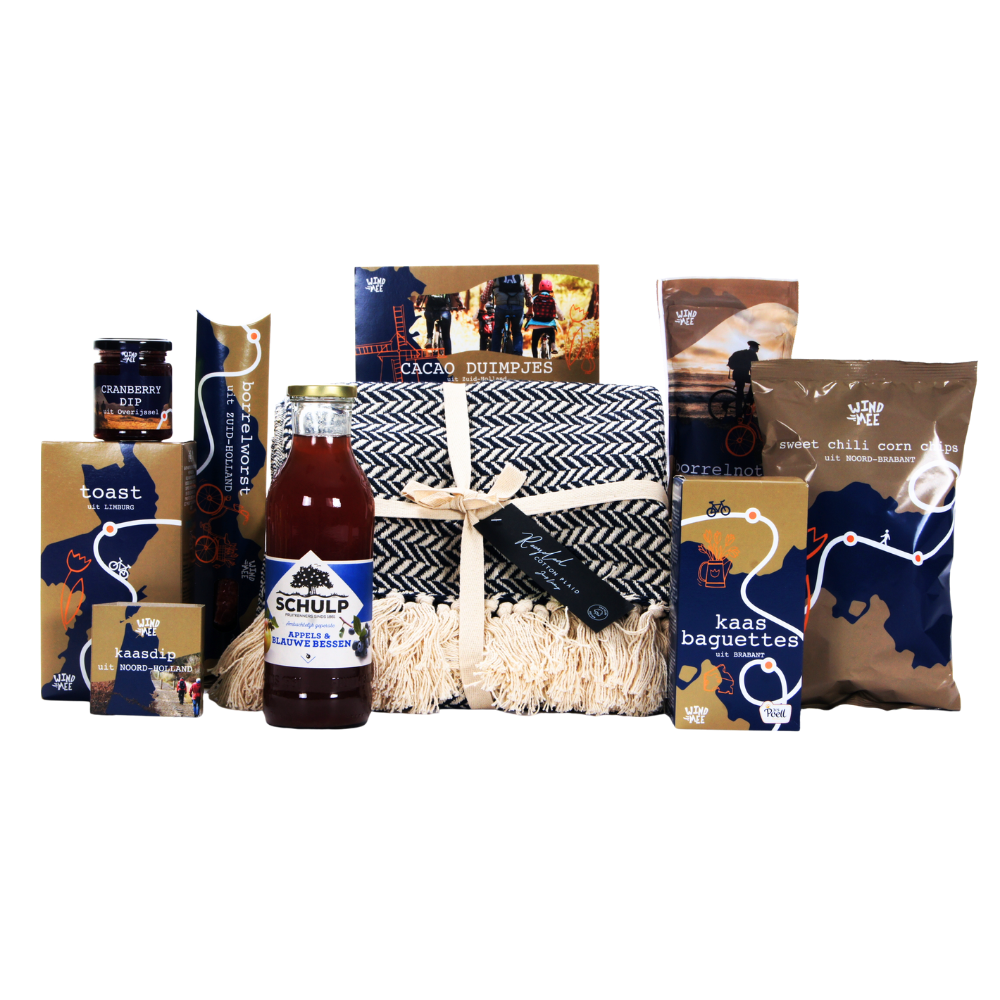 Schulp appels & blauwe bessen & blauw plaid borrelpakket