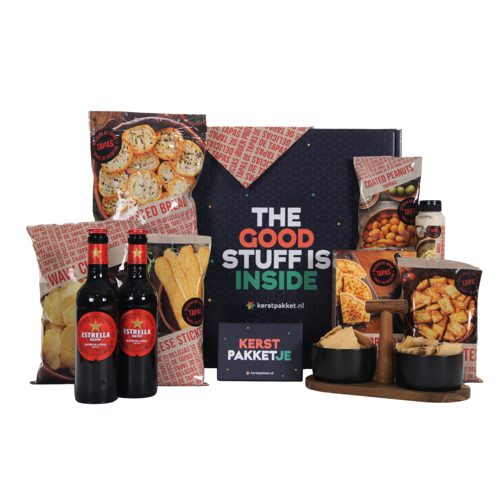 Estrella Barcelona cerveza & Spaanse tapasdelicatessen met stijlvolle borrelset