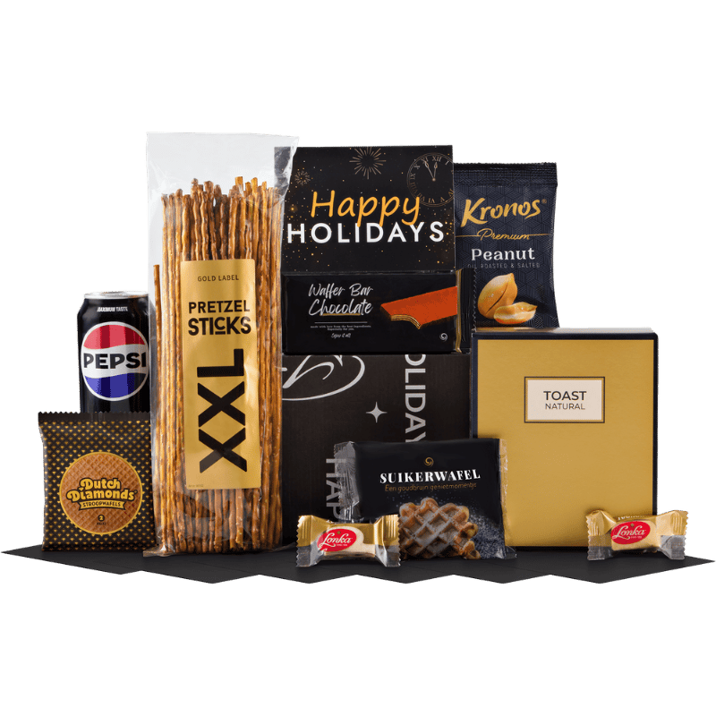 Gouden Knabbelbox Kerstpakket vol Lekkere Snacks